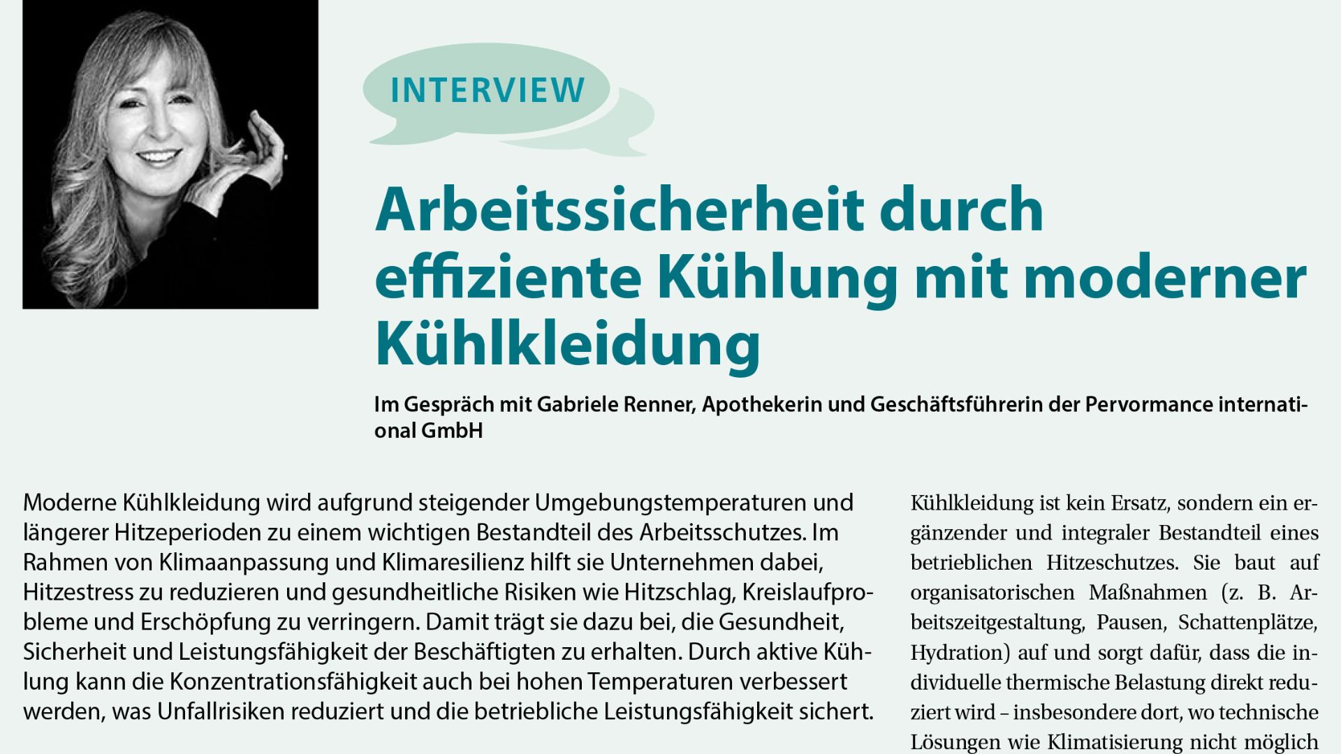 Betriebliche Prävention - Arbeitssicherheit durch innovative Kühltechnologien: Interview mit Gabriele Renner